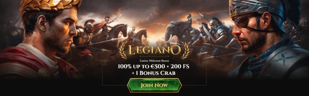 Legiano Casino Welcome Bonus - 100% up to €500 + 200 Free Spins